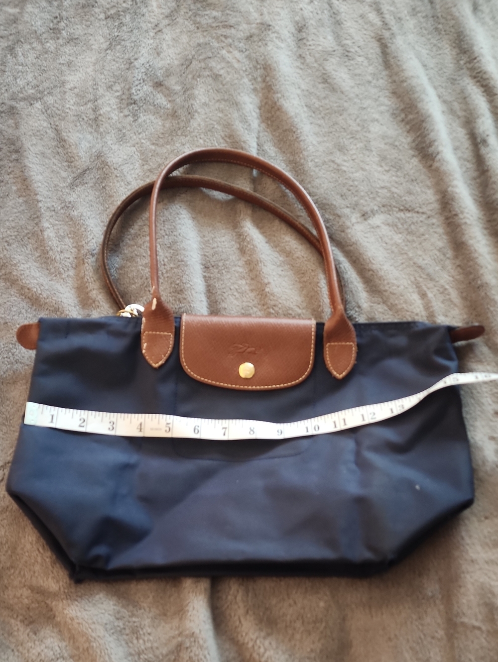Longchamp Navy and Brown Women's Tote Bag - Classic Nylon Shoulder Bag